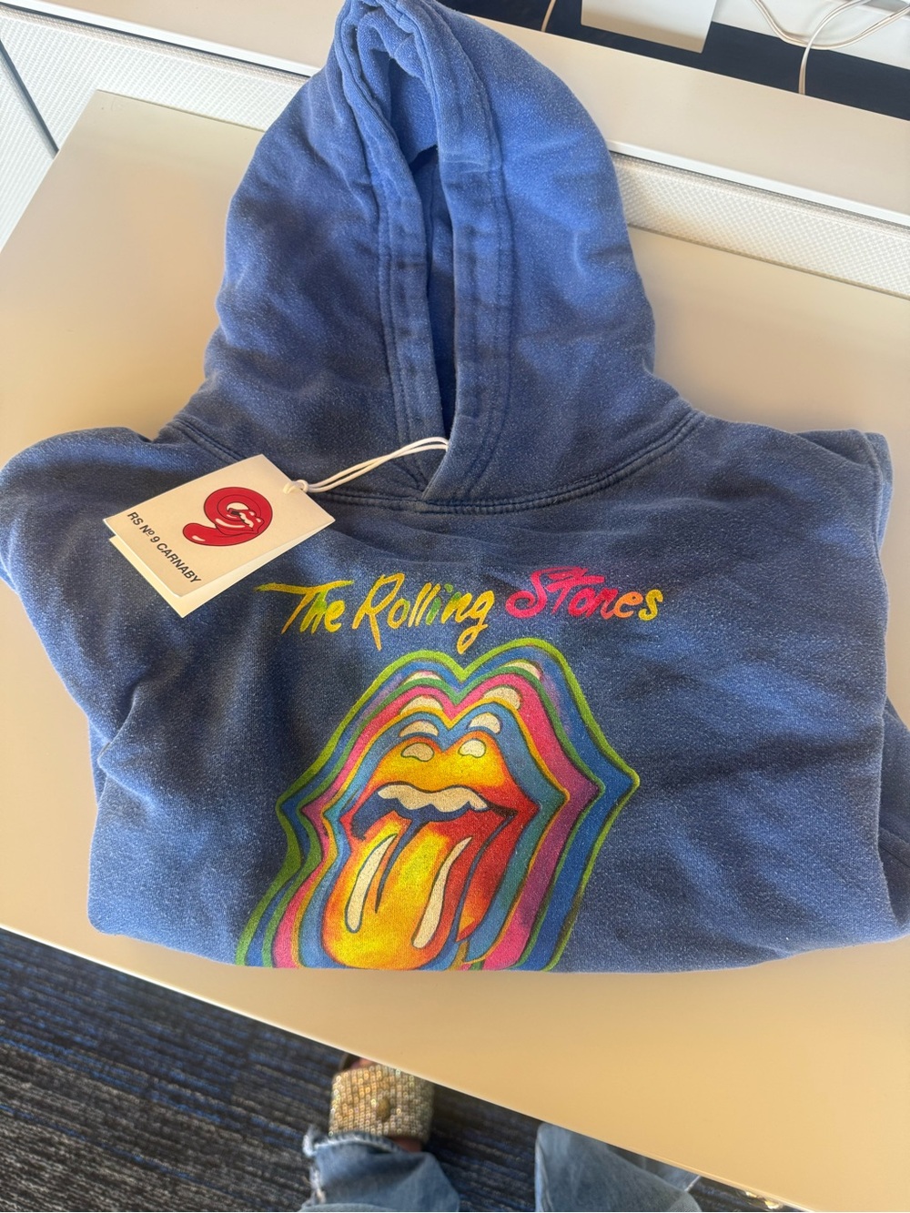 The Rolling Stones Blue Hoodie with Multicolor Tongue Graphic - Organic Cotton